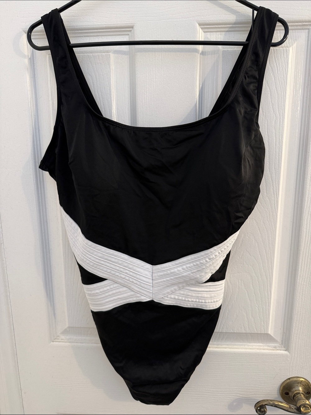 EUC Size 16 Longitude Black One-Piece Swimsuit with White Waist Detail